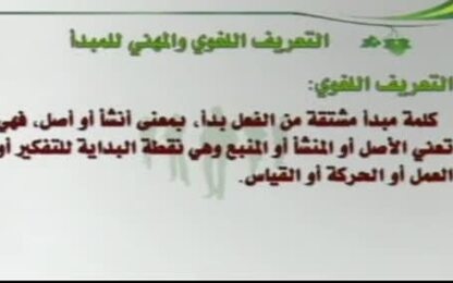 التعريف اللغوي والمهني للمبدأ