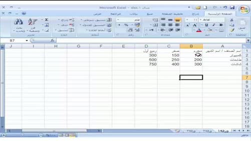 برنامج Excel 2007 - التعامل مع المصنّف - تحديد خلايا الجدول