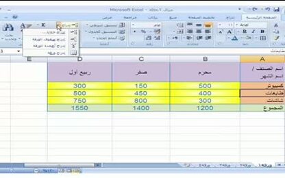 برنامج Excel 2007 - التعامل مع المصنّف - الإدراج في الجدول